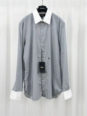 🚩steal Fendi Men’s Gray Pinstripe Dress Shirt with White Collar and Cuffs